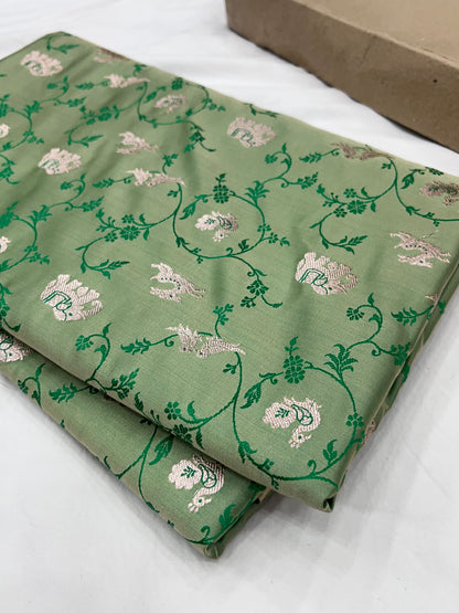 Pastel Green Banarasi Shikargah Floral Jaal Mashru Saree