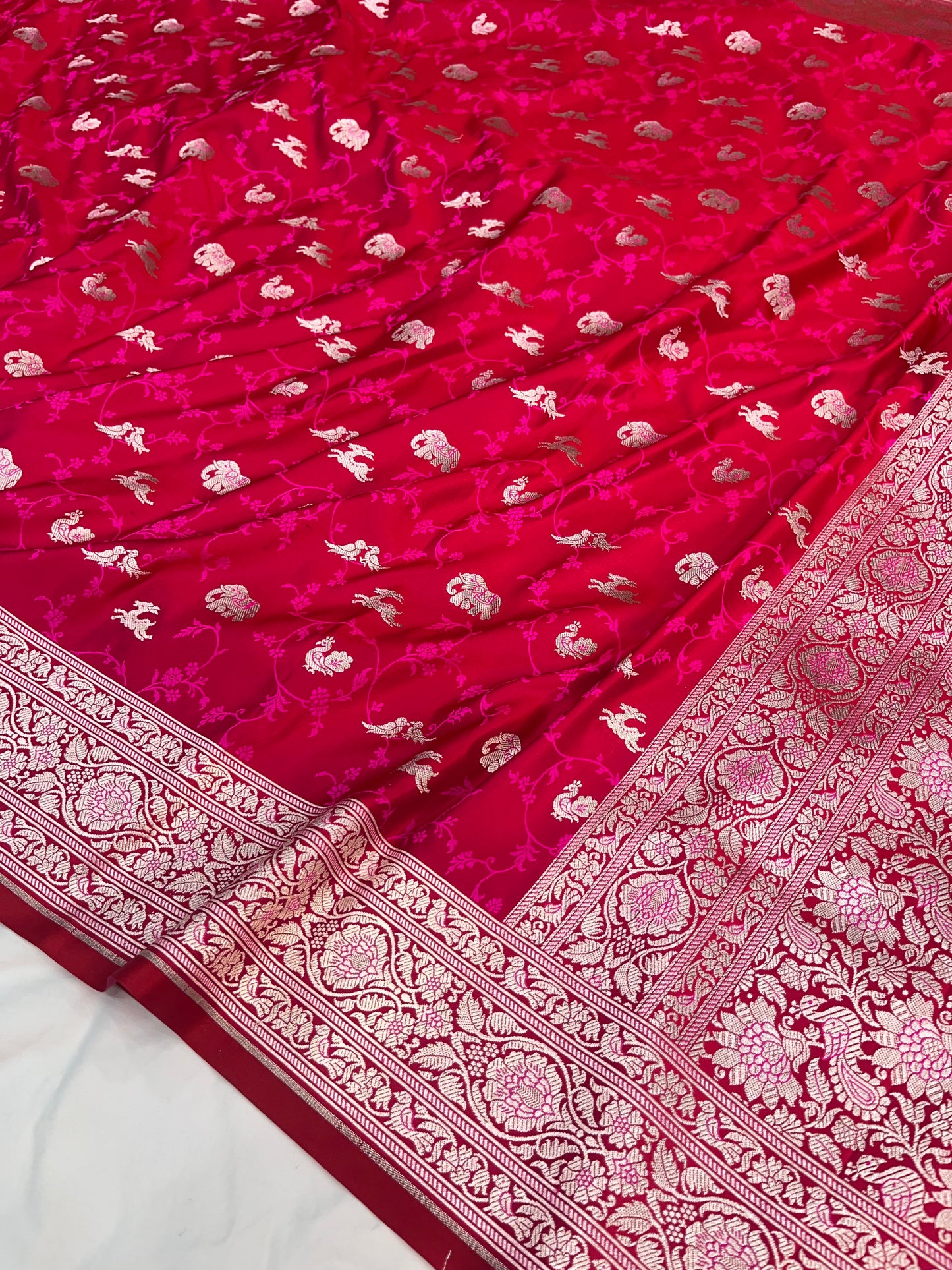 Cross Pink Banarasi Shikargah Mashru Saree