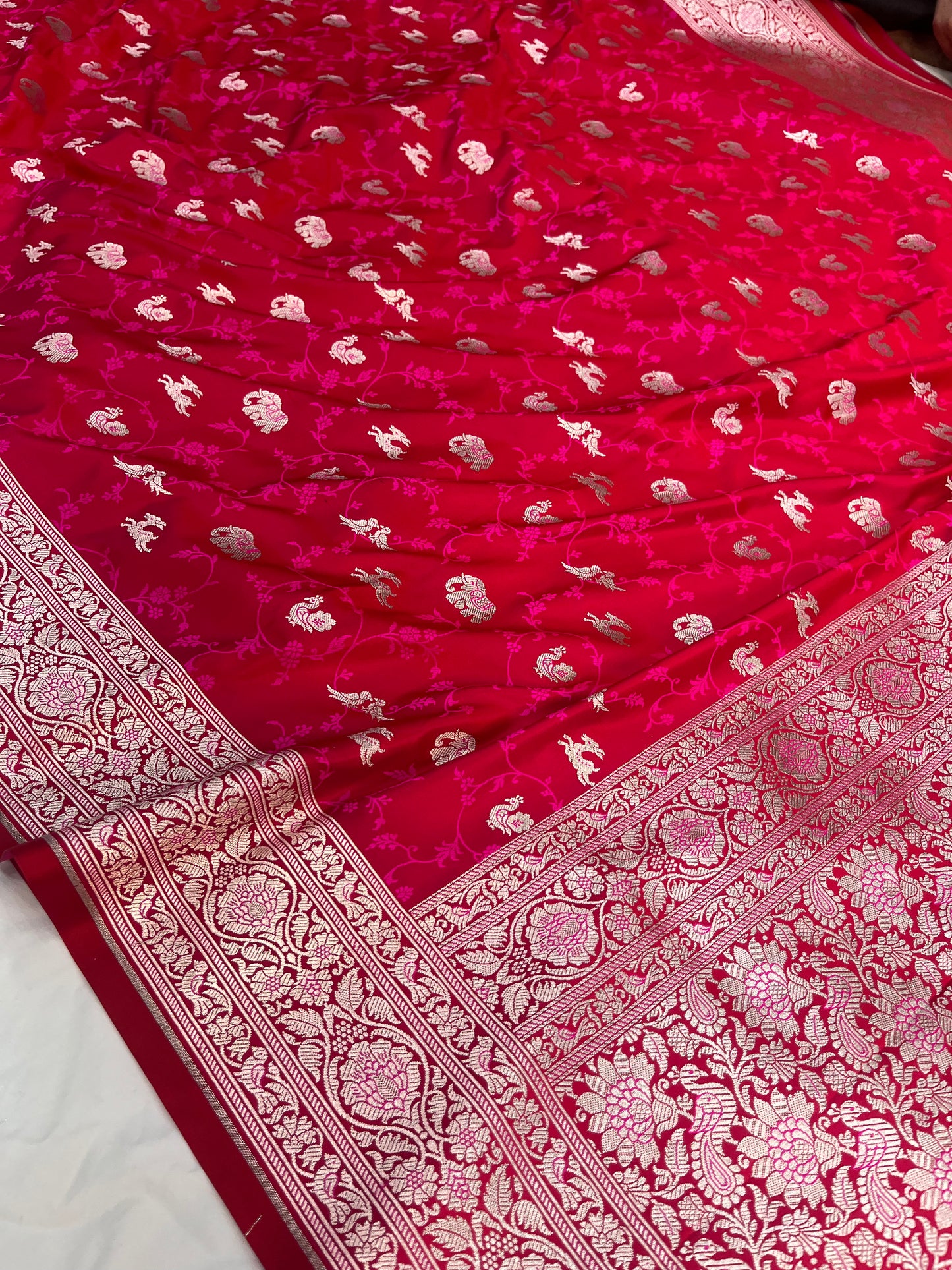 Cross Pink Banarasi Shikargah Mashru Saree
