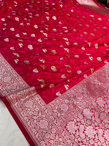 Cross Pink Banarasi Shikargah Mashru Saree