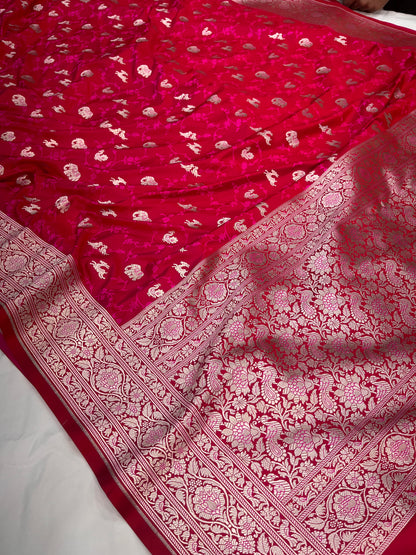 Cross Pink Banarasi Shikargah Mashru Saree