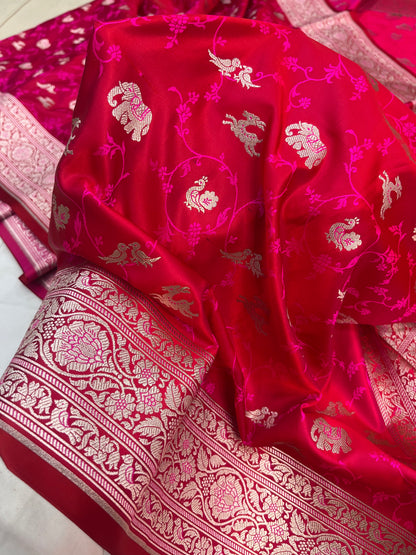 Cross Pink Banarasi Shikargah Mashru Saree