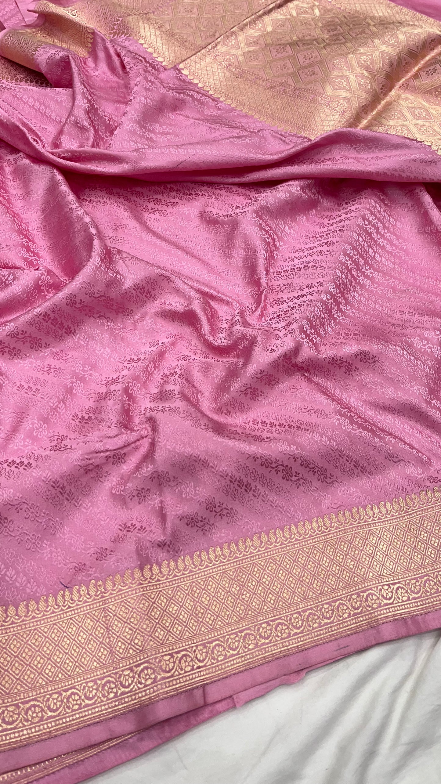 Baby Pink Brocade Katan Saree