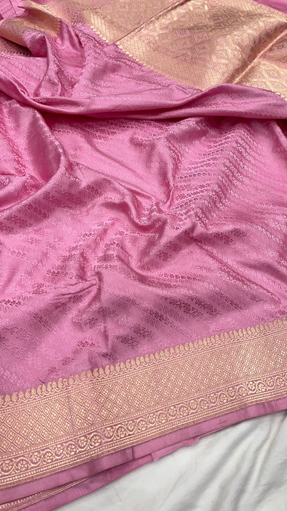 Baby Pink Brocade Katan Saree