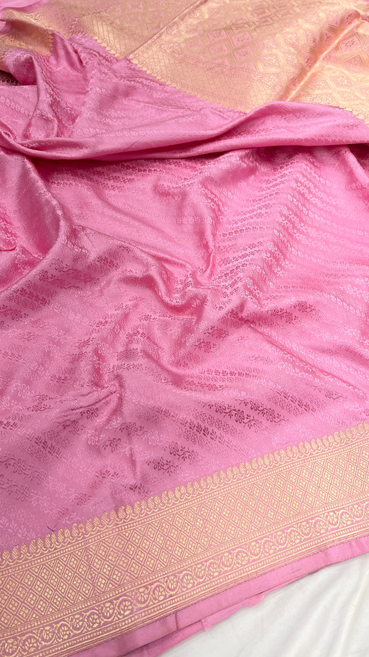 Baby Pink Brocade Katan Saree