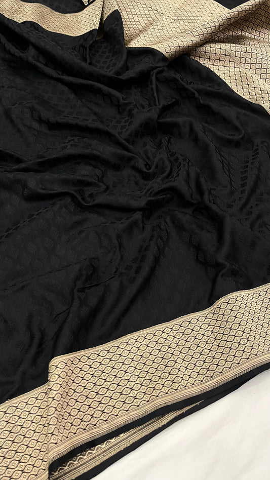 Black Tanchue Brocade Pure Silk Saree