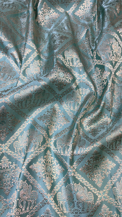 Blue handwoven Shikargah Pure mashru Silk Saree
