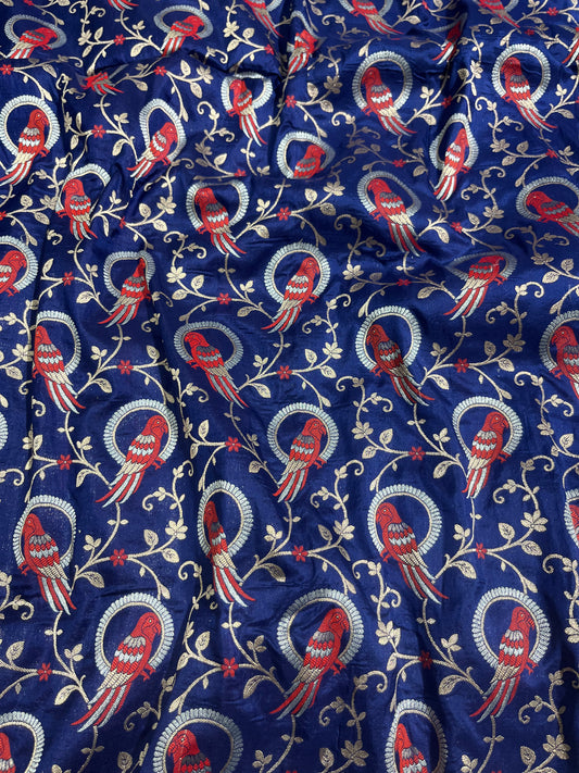 Nevy Blue Shikargah Banarasi Pure Silk Saree