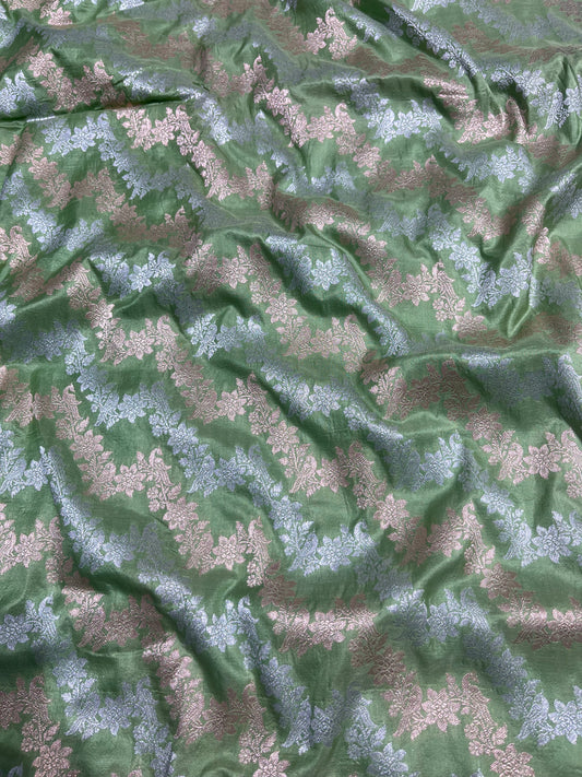 Pista Green Shikargah Banarasi Pure Silk Saree