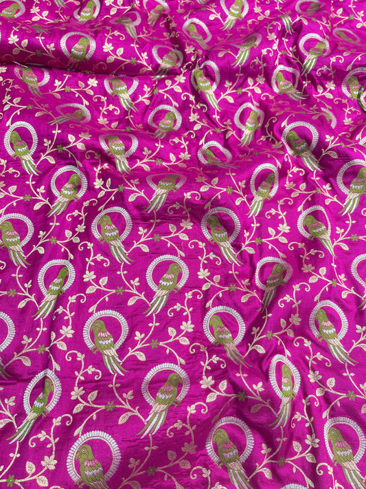 Magenta Pink Shikargah Banarasi Pure Silk Saree