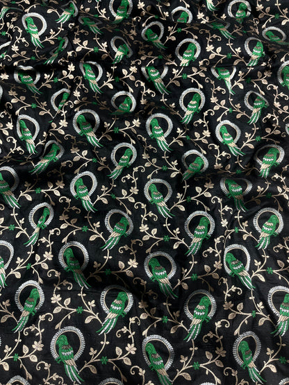 Black Shikargah Banarasi Pure Silk Saree