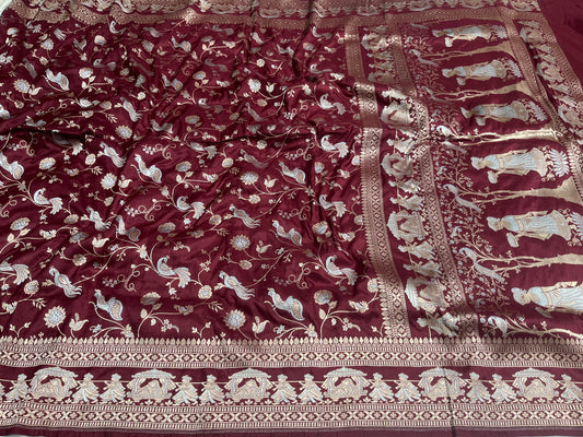 Brown Shikargah Banarasi Pure Silk Saree