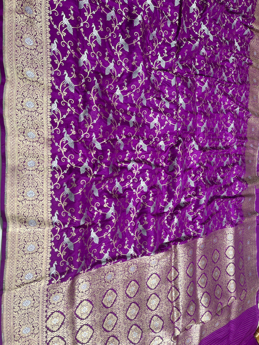 Magenta Shikargah Banarasi Pure Silk Saree