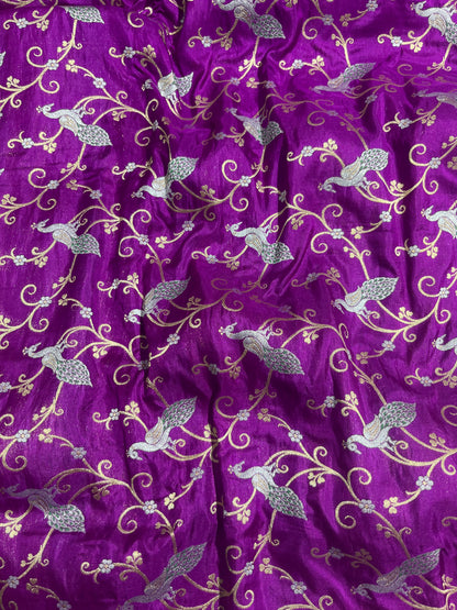 Magenta Shikargah Banarasi Pure Silk Saree