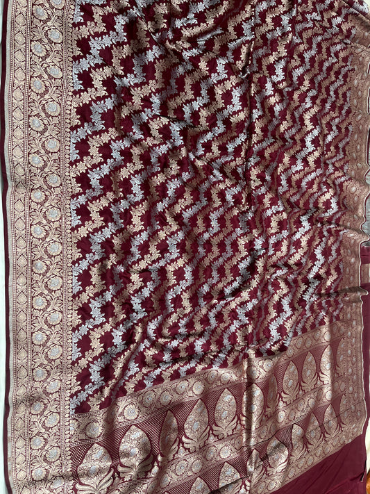 Brown Shikargah Banarasi Pure Silk Saree