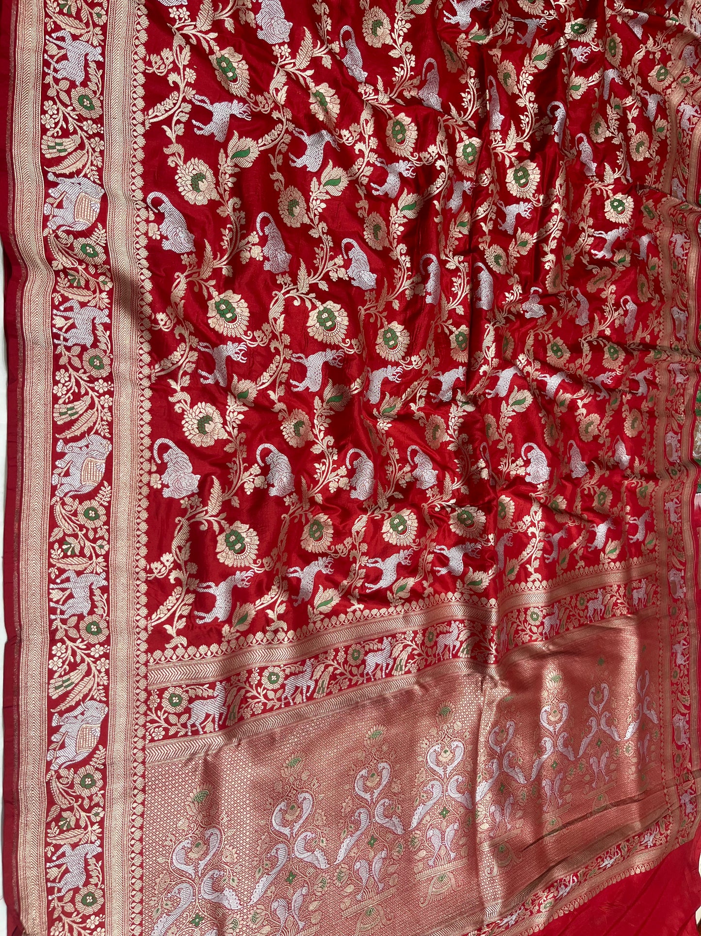 Red Shikargah Pure Katan Silk Saree
