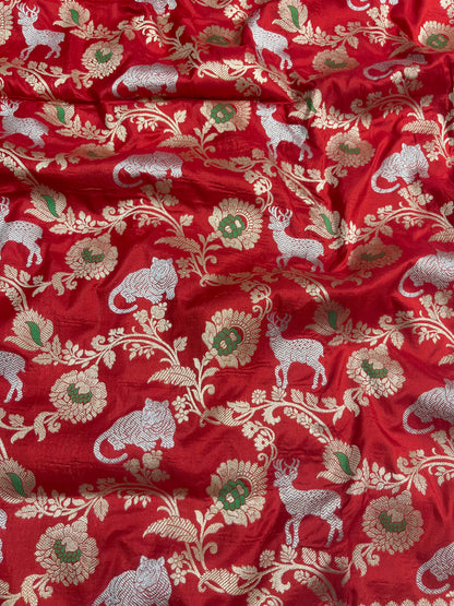 Red Shikargah Pure Katan Silk Saree