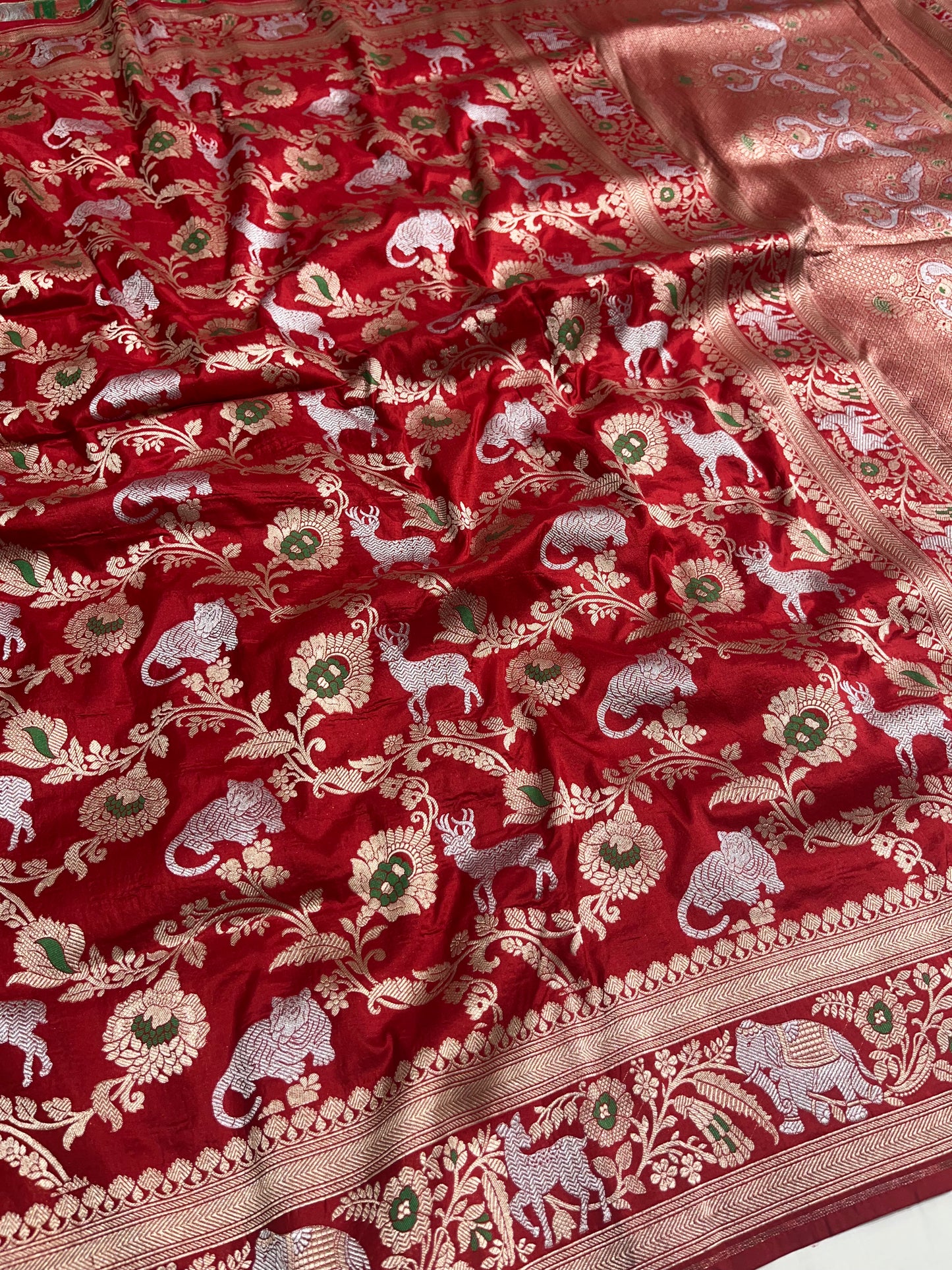 Red Shikargah Pure Katan Silk Saree