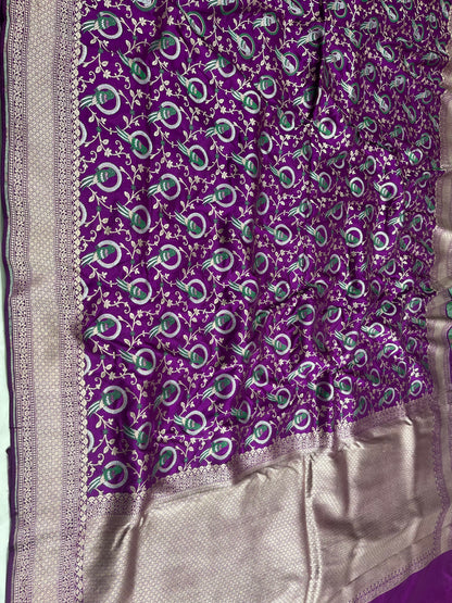 Purple Shikargah Banarasi Pure Silk Saree