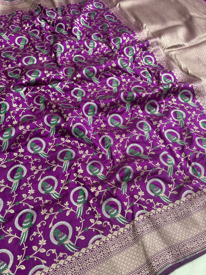 Purple Shikargah Banarasi Pure Silk Saree