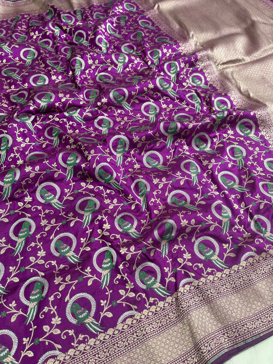 Purple Shikargah Banarasi Pure Silk Saree