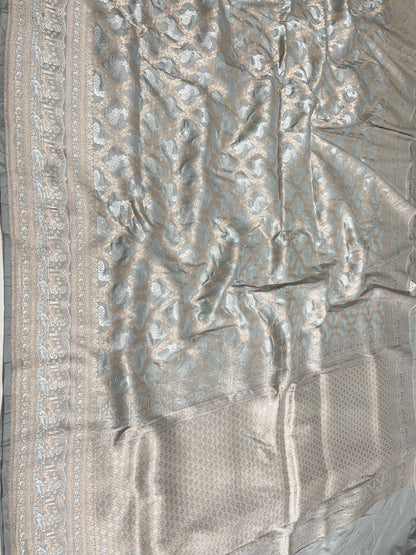 Grey Banarasi Shikargah Pure Silk Saree