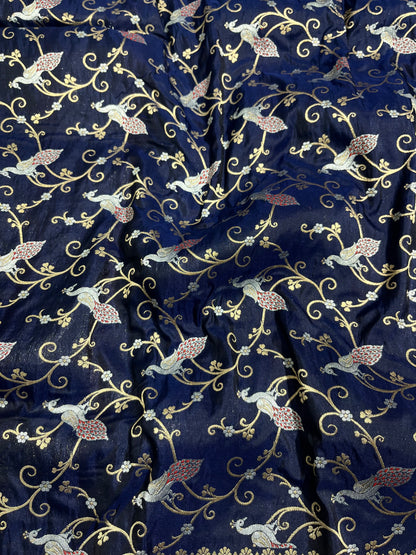 Nevy Blue Shikargah Pure Katan Silk Saree
