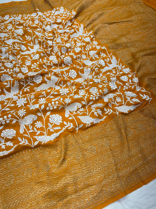 Mustard Yellow Parsigara Saree
