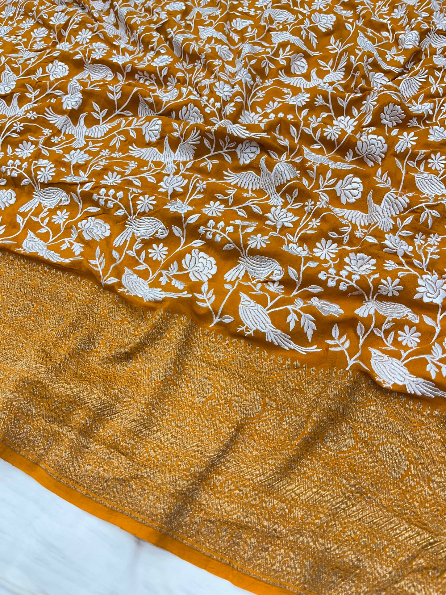 Mustard Yellow Parsigara Saree
