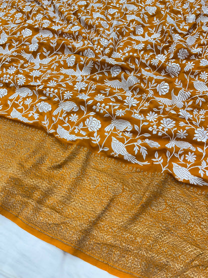 Mustard Yellow Parsigara Saree
