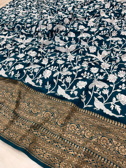 Teal Green Parsigara Saree