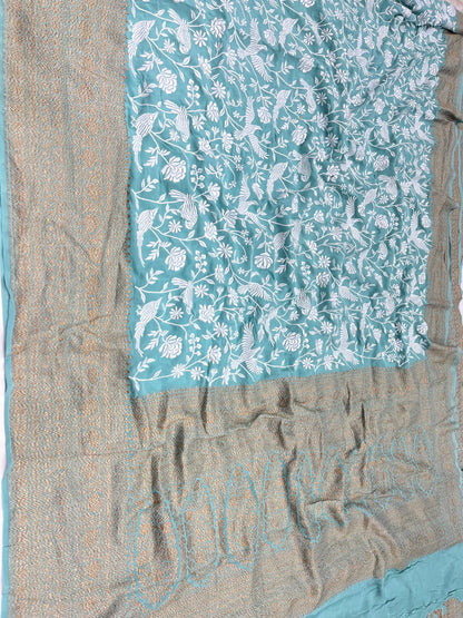 Turquoise Firozi Blue Parsigara Saree