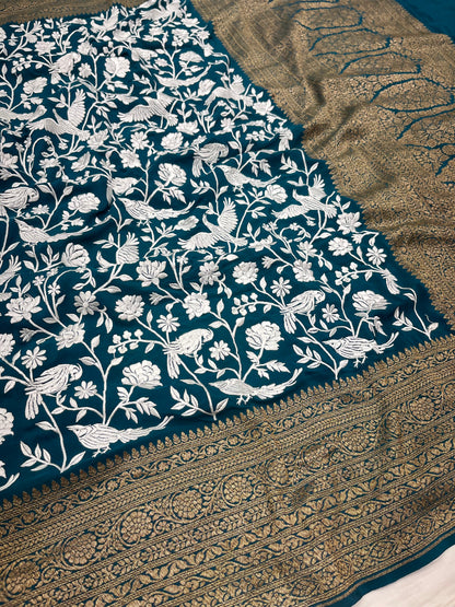 Teal Blue Parsigara Saree