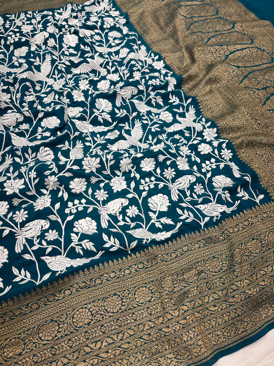 Teal Blue Parsigara Saree