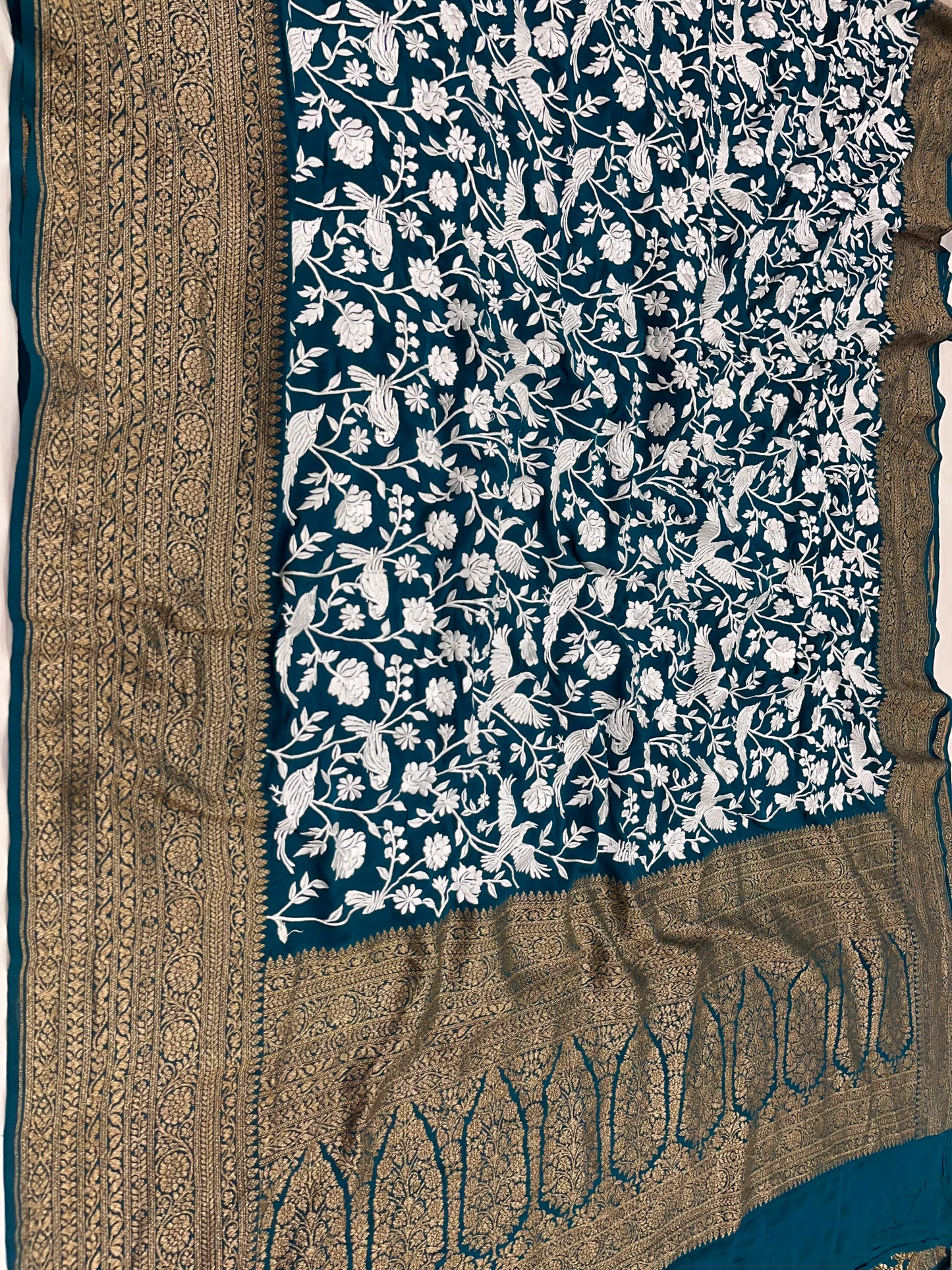 Teal Blue Parsigara Saree