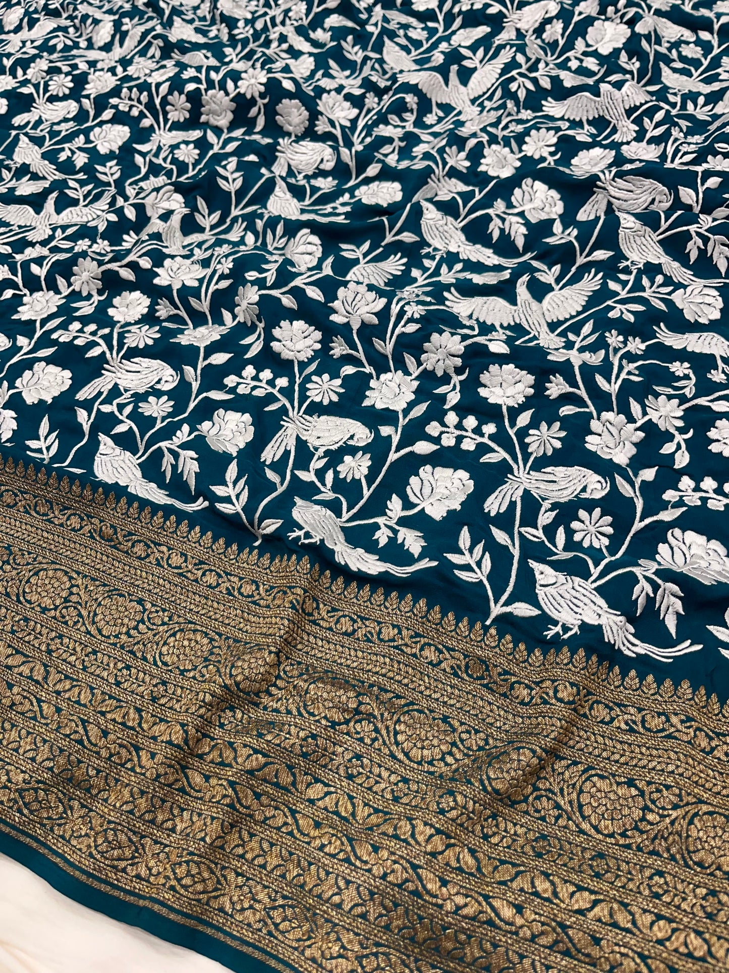 Teal Blue Parsigara Saree