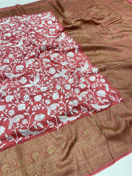 Strawberry Pink Parsigara Saree