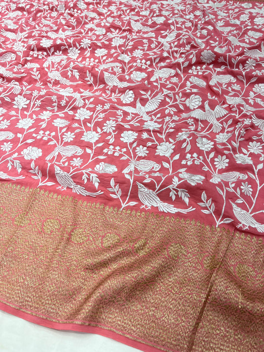 Strawberry Pink Parsigara Saree