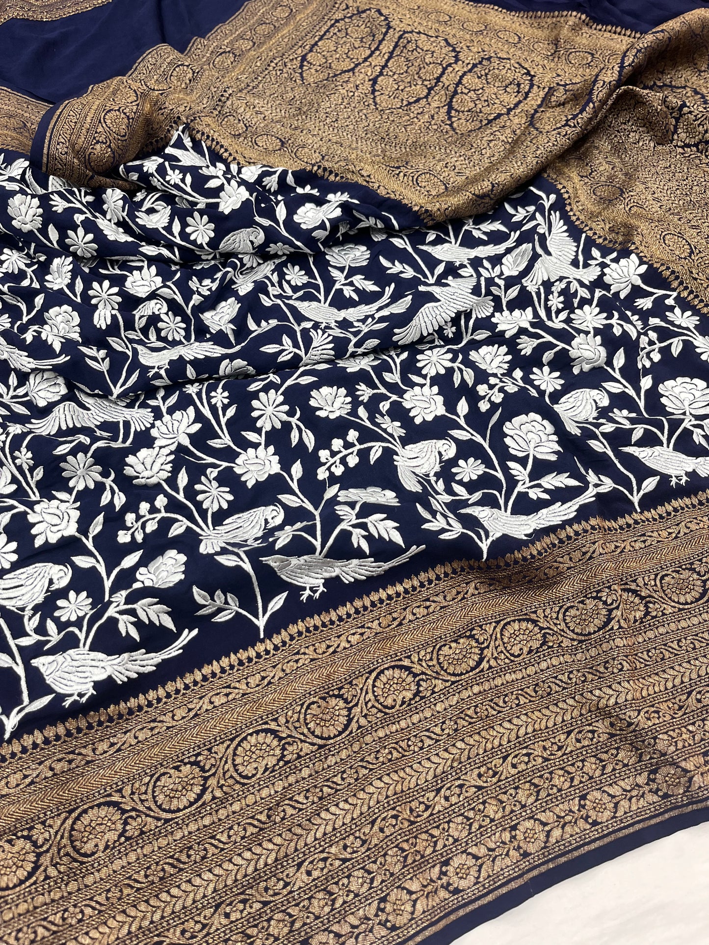 Dark Nevy Blue Parsigara Saree