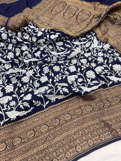 Dark Nevy Blue Parsigara Saree