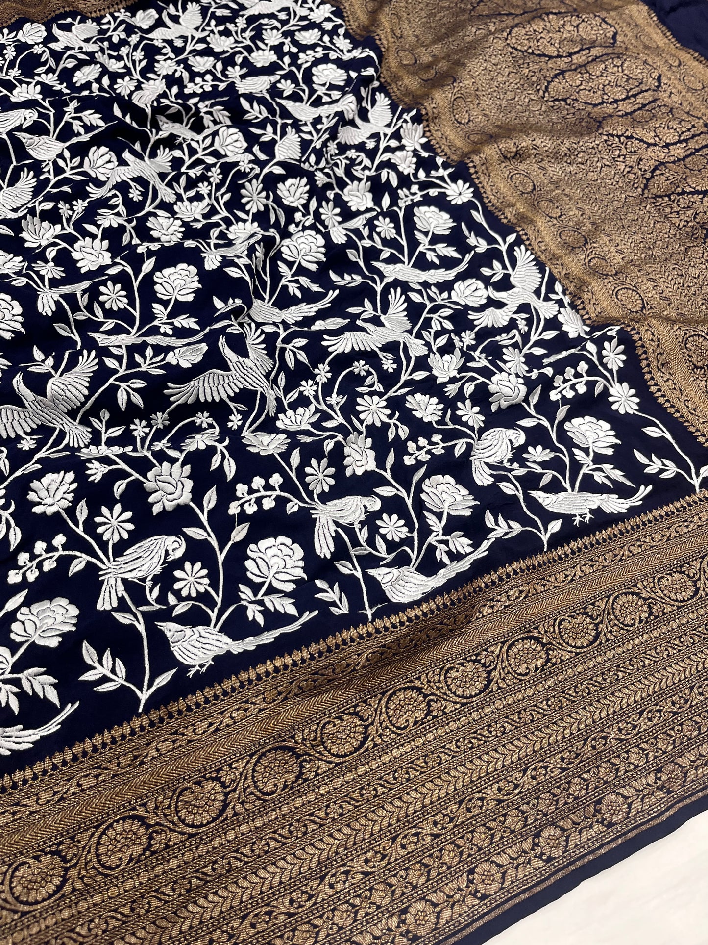 Dark Nevy Blue Parsigara Saree
