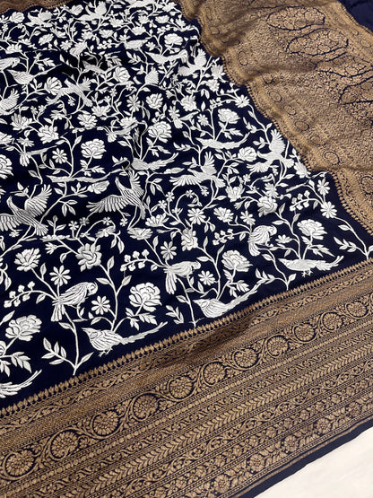 Dark Nevy Blue Parsigara Saree
