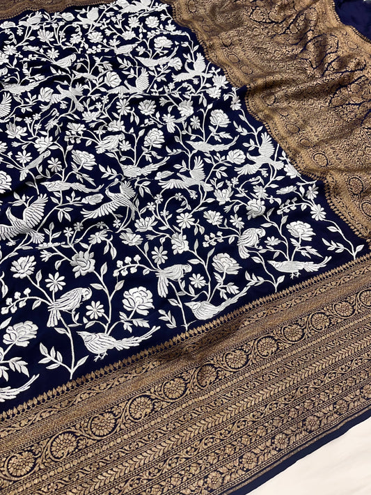 Dark Nevy Blue Parsigara Saree