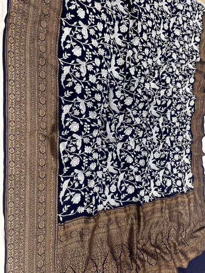 Dark Nevy Blue Parsigara Saree