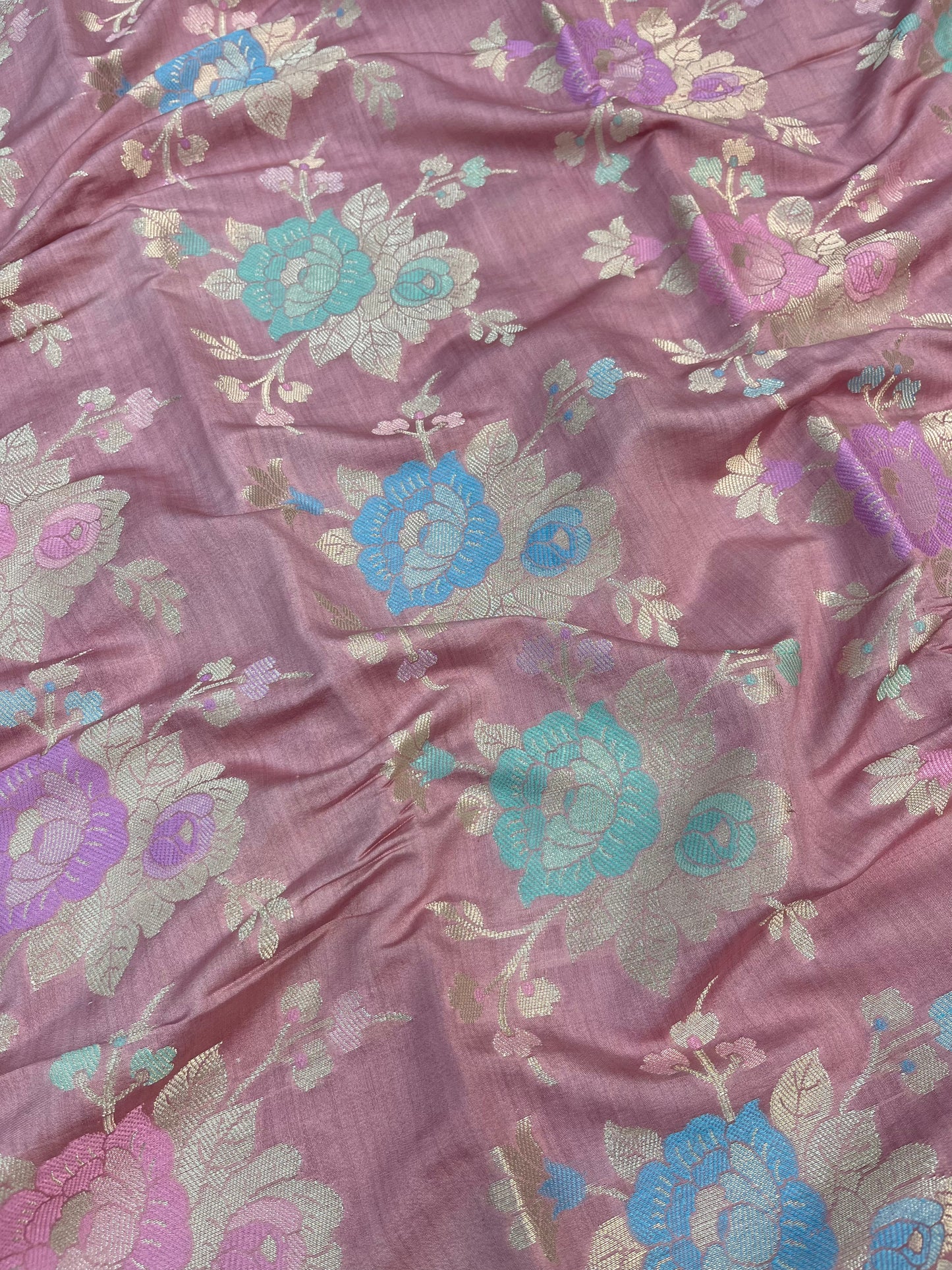 Dusty Pink Pure Chiniya Silk Saree