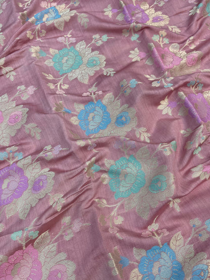 Dusty Pink Pure Chiniya Silk Saree