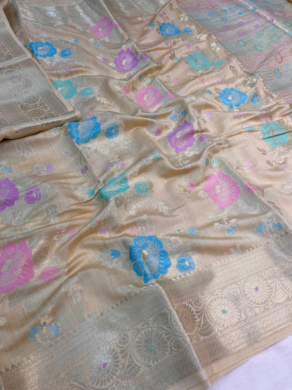 Ivory Pure Chiniya Silk Saree