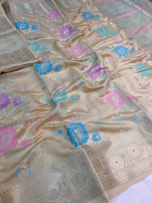 Ivory Pure Chiniya Silk Saree