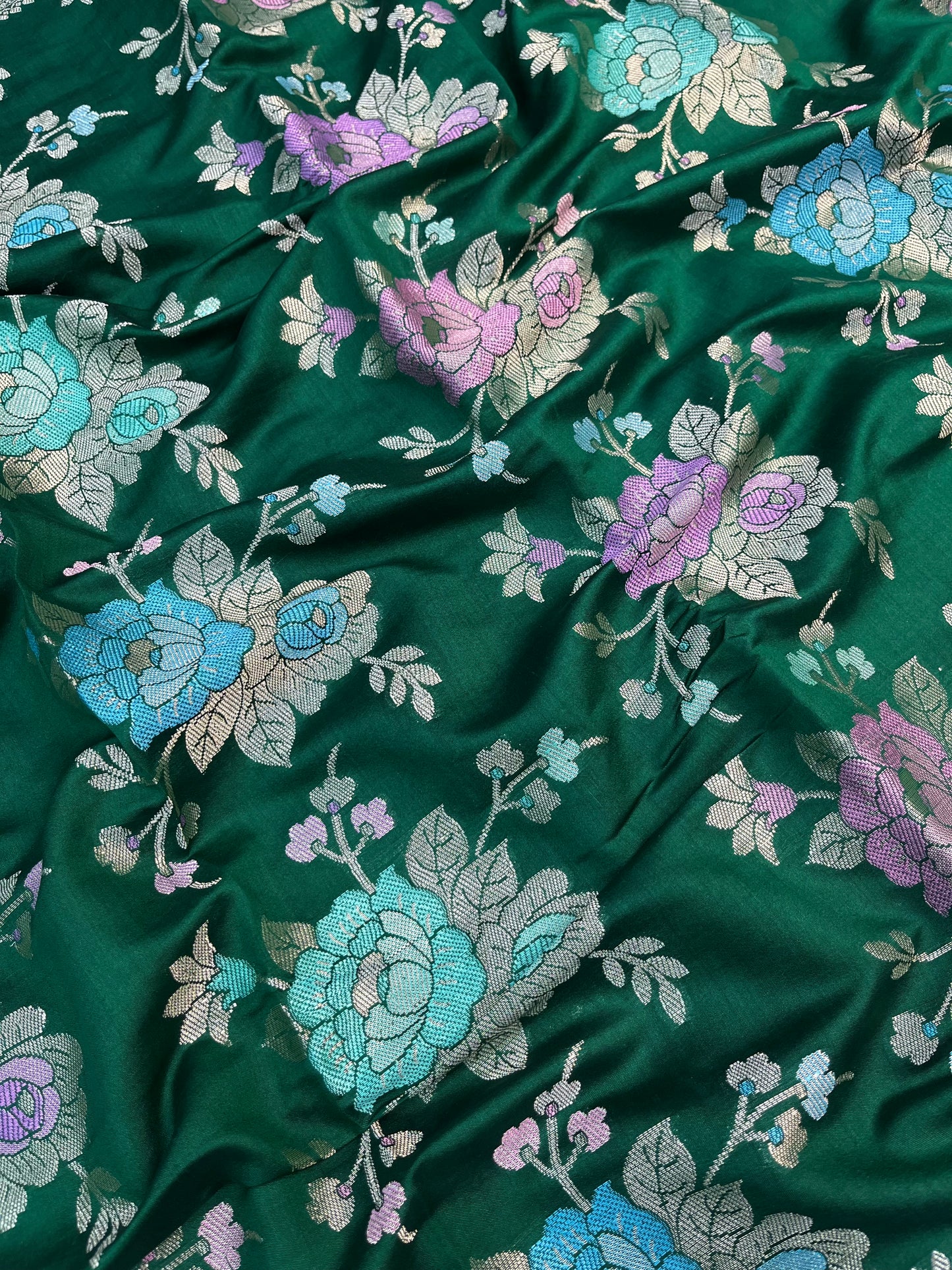 Bottle Green Pure Chiniya Silk Saree