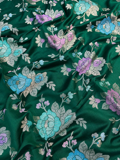 Bottle Green Pure Chiniya Silk Saree
